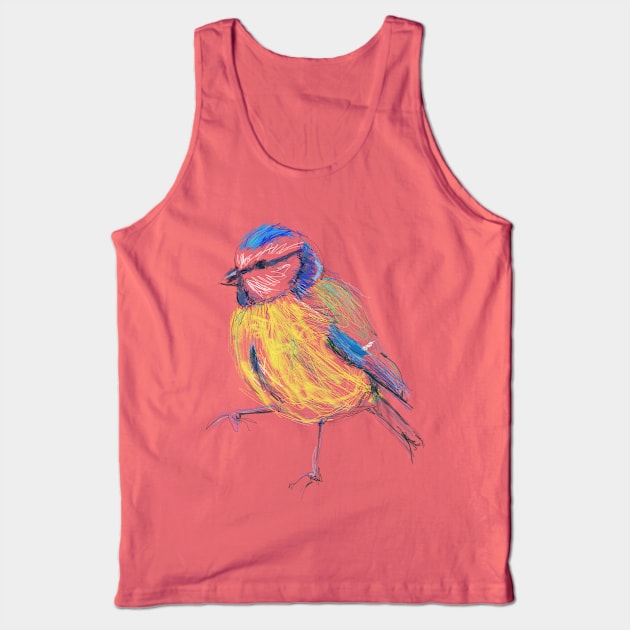 Bluetit Garden Bird on one leg Tank Top by AshleyWilksArt